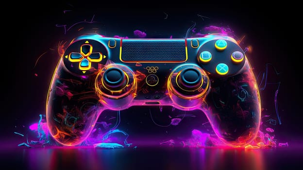 Glowing neon light gamepad - generative AI - AI generated