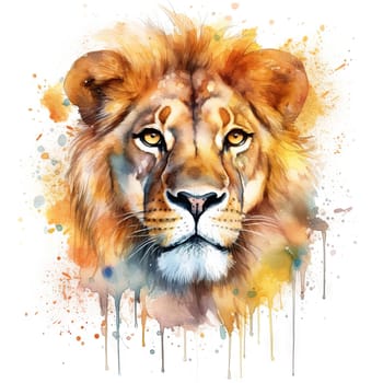 Watercolor illustration of a majestic lion - generative AI - AI generated