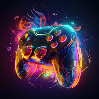 Glowing neon light gamepad - generative AI - AI generated