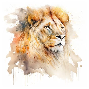 Watercolor illustration of a majestic lion - generative AI - AI generated