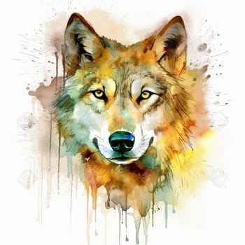 Watercolor illustration of a wolf - generative AI - AI generated