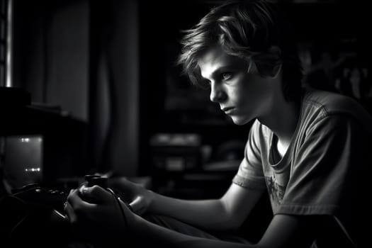 Teenage boy play video game - addiction concept - Generative AI