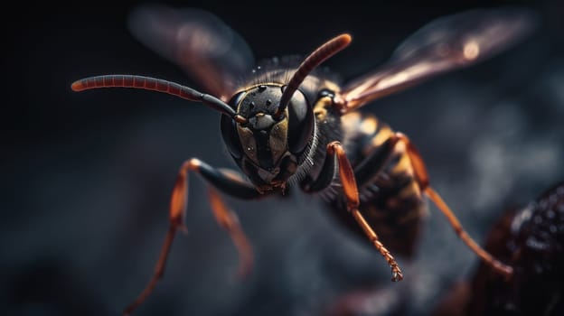 flying wasp close-up on blurred background - Generative AI