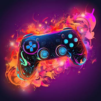 Glowing neon light gamepad - generative AI - AI generated