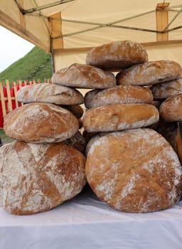 Freshly baked traditional bread at a street stall
