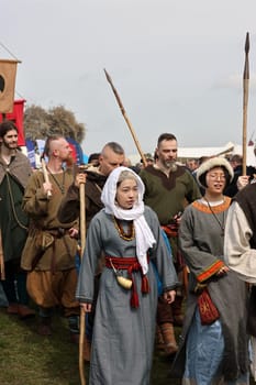 Krakow, Poland - April 11, 2023: Unidentified participants of Rekawka - Polish tradition, celebrated in Krakow on Tuesday after Easter. Currently has the character of festival historical reconstruction