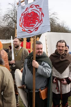 Krakow, Poland - April 11, 2023: Unidentified participants of Rekawka - Polish tradition, celebrated in Krakow on Tuesday after Easter. Currently has the character of festival historical reconstruction