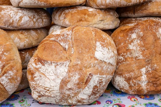 Freshly baked traditional bread at a street stall