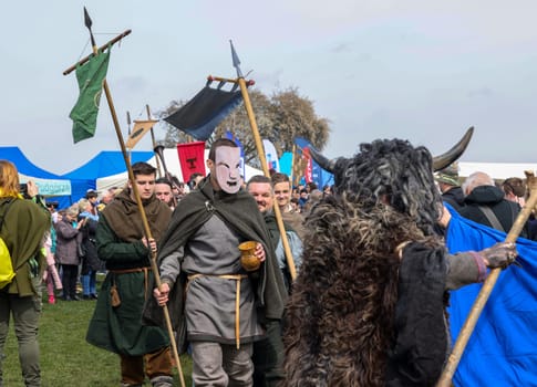 Krakow, Poland - April 11, 2023: Unidentified participants of Rekawka - Polish tradition, celebrated in Krakow on Tuesday after Easter. Currently has the character of festival historical reconstruction