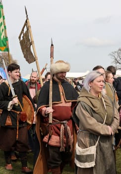 Krakow, Poland - April 11, 2023: Unidentified participants of Rekawka - Polish tradition, celebrated in Krakow on Tuesday after Easter. Currently has the character of festival historical reconstruction