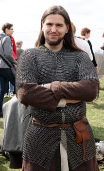 Krakow, Poland - April 11, 2023: Unidentified participants of Rekawka - Polish tradition, celebrated in Krakow on Tuesday after Easter. Currently has the character of festival historical reconstruction