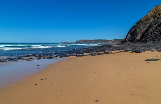 Beautiful empty beach in Algarve west coast, Portugal