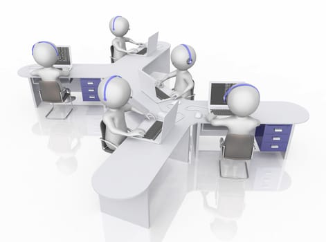 Computer generated 3D illustration with call center and 3D figures