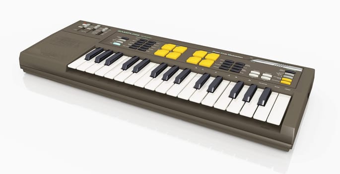 Computer generated 3D illustration with an electronic keyboard against a white background