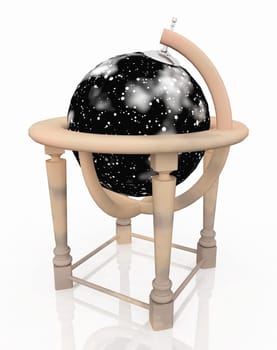 Computer generated 3D illustration with globe stand and globe with starry sky
