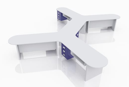 Computer generated 3D illustration with a group workstation