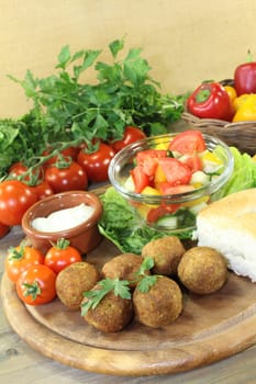 Falafel with fresh salad against a bright background