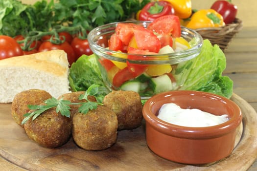 Falafel with fresh salad against a bright background