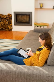 Beautiful woman working from the confort of home with her laptop