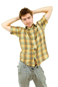young casual man portrait, isolated on white