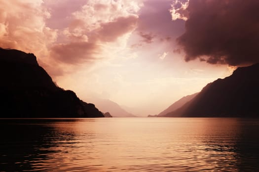 Lake in Brienz at the mountains, in Switzerland