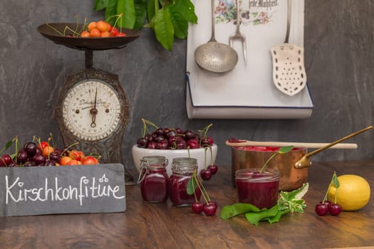 Cook cherry jam