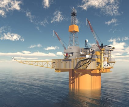 Computer generated 3D illustration with an oil platform in the sea