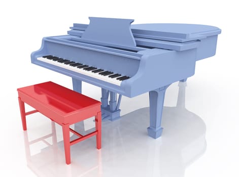 Computer generated 3D illustration with a piano against a white background