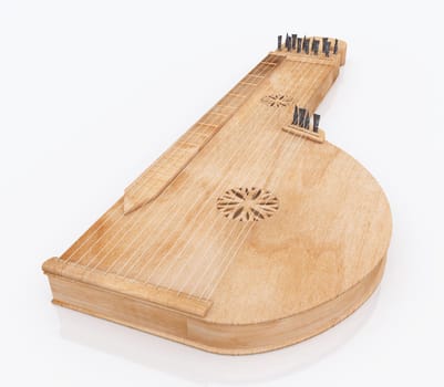 Computer generated 3D illustration with a zither against a white background