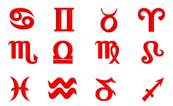 Computer generated 3D illustration with horoscope signs isolated on white background