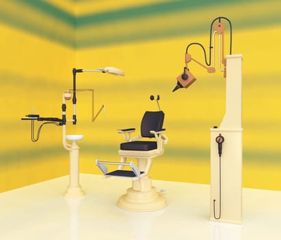 Computer generated 3D illustration with a dentist office