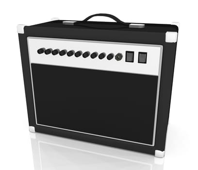 Computer generated 3D illustration with an amplifier against a white background