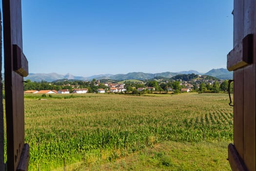 Rural village and mountain landscape in Basque Country, Spain