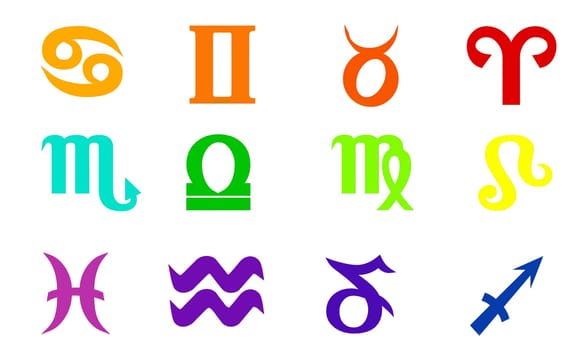 Computer generated 3D illustration with horoscope signs isolated on white background