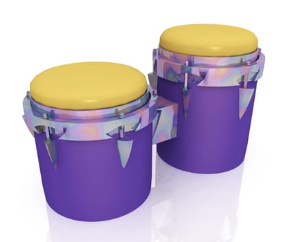 Computer generated 3D illustration with a bongo drum against a white background