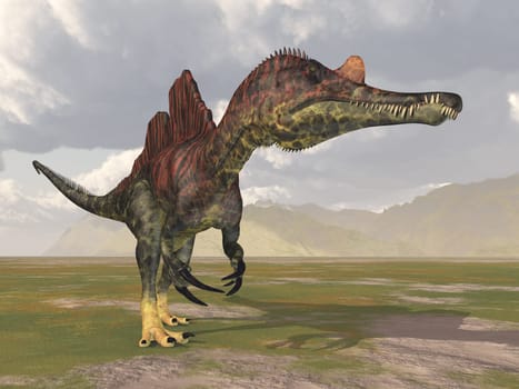 Computer generated 3D illustration with the dinosaur Ichthyovenator in a landscape