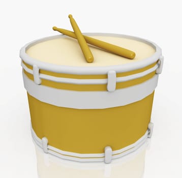Computer generated 3D illustration with a drum against a white background