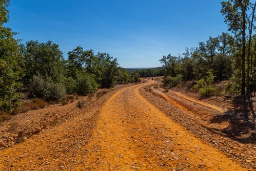 Navarre, Spain, 26 August, 2022: Pilgrims walk along the Camino De Santiago, the Way of St. James pilgrimage route, Navarra, Spain.