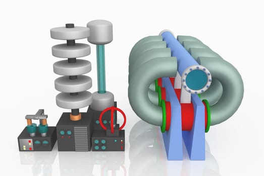 Computer generated 3D illustration with scientific instruments against a white background