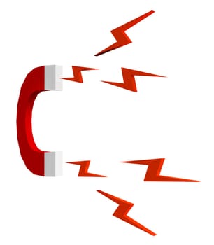Computer generated 3D illustration of a horseshoe shaped magnet with a magnetic force field