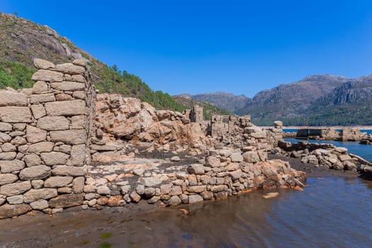 Old ruins of Vilarinho das Furnas, was a village, located in Campo de Geres, Terras de Bouro, on margins of River Homem, in 1972, it was intentionally submerged.