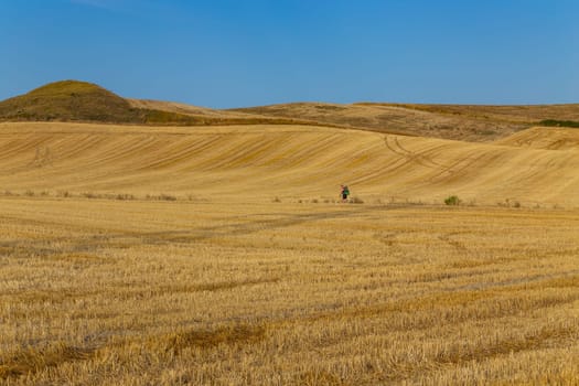 Navarre, Spain, 26 August, 2022: Pilgrim walk along the Camino De Santiago, the Way of St. James pilgrimage route, Navarra, Spain.