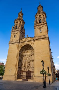 Logrono,Spain - August 9, 2022 - View at the Church of Santa Maria de la Redonda in Logrono. Logrono is a city in northern Spain, on the Ebro River. It is the capital of the province of La Rioja.