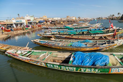 Saint Louis, Senegal: January 28, 2019 - Detail of the traditional fishermans boats of Saint Louis. Senegal