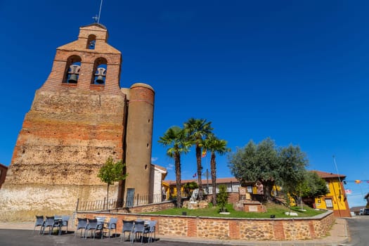 Mazarife, Castile and Leon, Spain: 12 August 2022: Villar de Mazarife church, province Leon, Spain. Camino de Santiago.