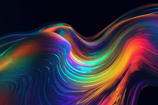 Abstract fluid iridescent holographic neon curved wave in motion colorful background 3d render, generative ai