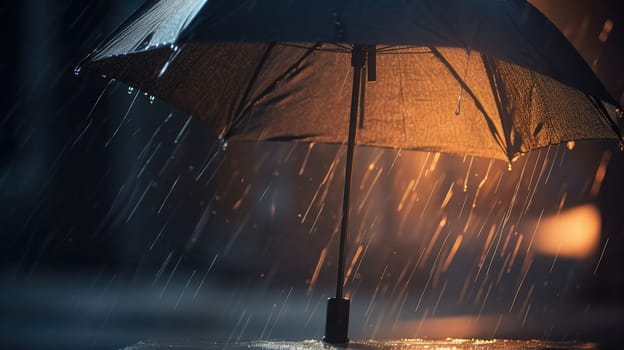 Rain And Lightning On Black Umbrella On Defocused Background - Abstract Weather Concept, generative ai