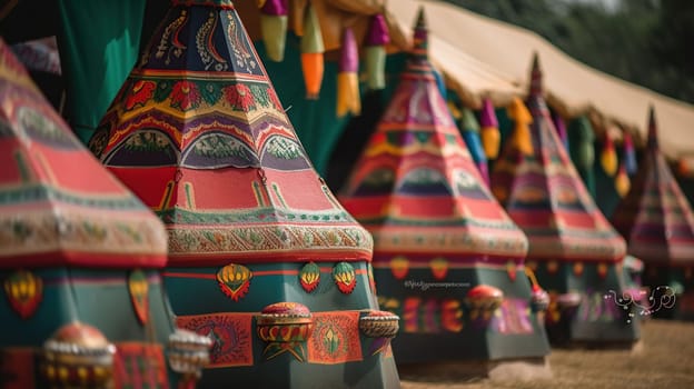 Indian tents decorated with ornaments, generative ai