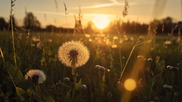 Dandelion In Field At Sunset - Freedom to Wish, generative ai
