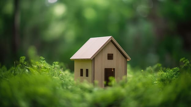 Eco House In Green Environment - Wooden Home Friendly On Grass, generative ai